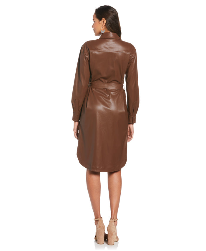 Faux Leather Shirtdress (Rocky Road)