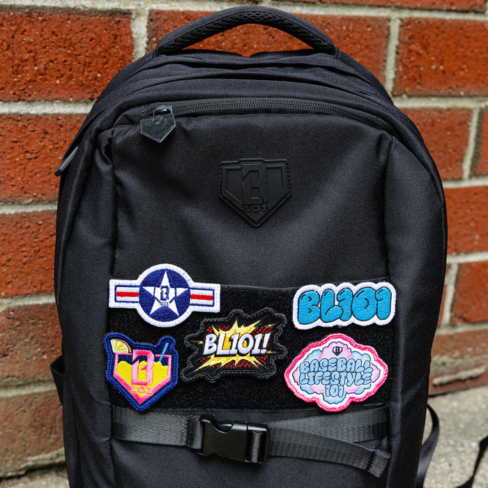 Adult model wearing red, white & blue patch with "Warhawk Patch" design