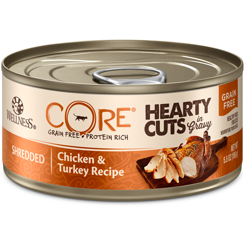 Wellness CORE Canned Hearty Cuts in Gravy Shredded Chicken & Turkey Formula Cat Food