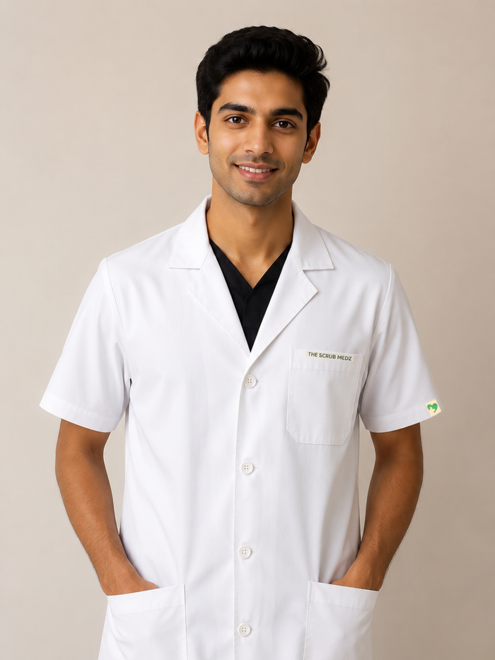 WHITE HALF SLEEVE LAB COAT FOR MEN