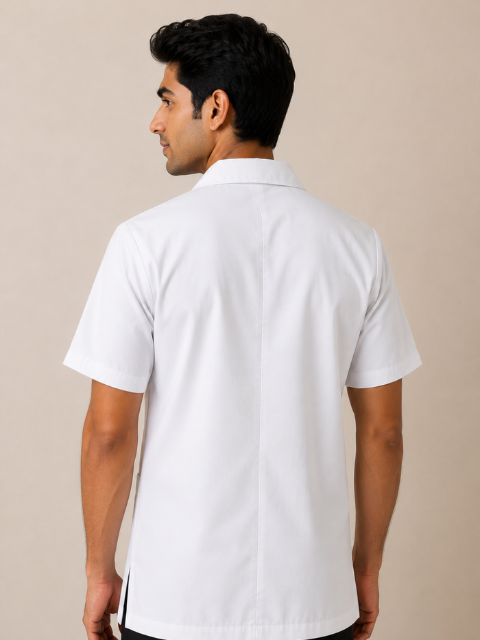 WHITE HALF SLEEVE LAB COAT FOR MEN