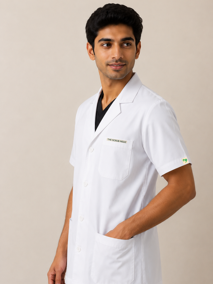 WHITE HALF SLEEVE LAB COAT FOR MEN
