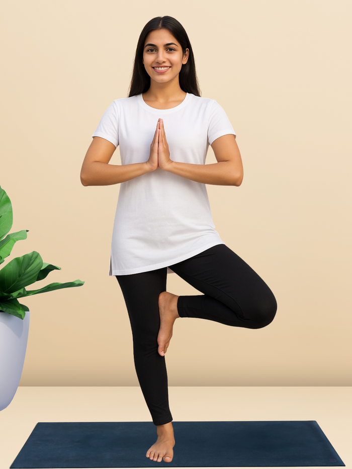 White Cotton Yoga T-Shirt for Women