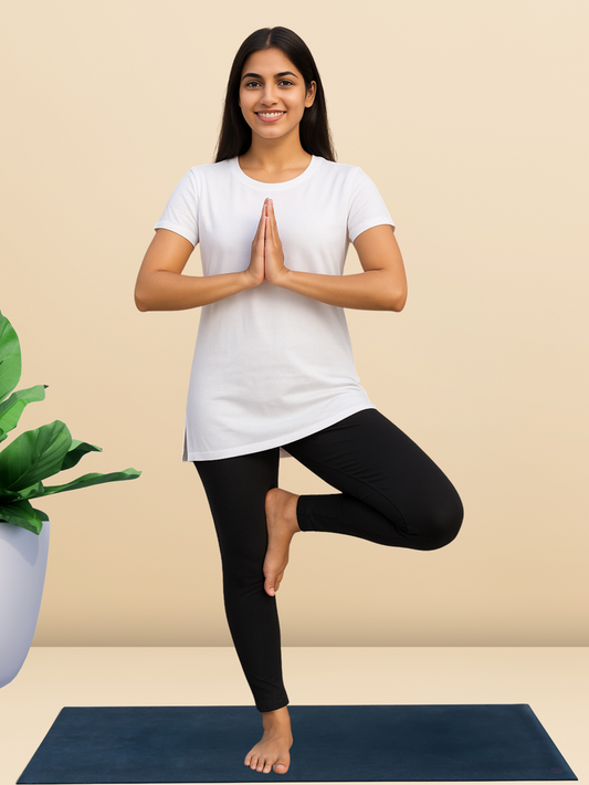 White Cotton Yoga T-Shirt for Women