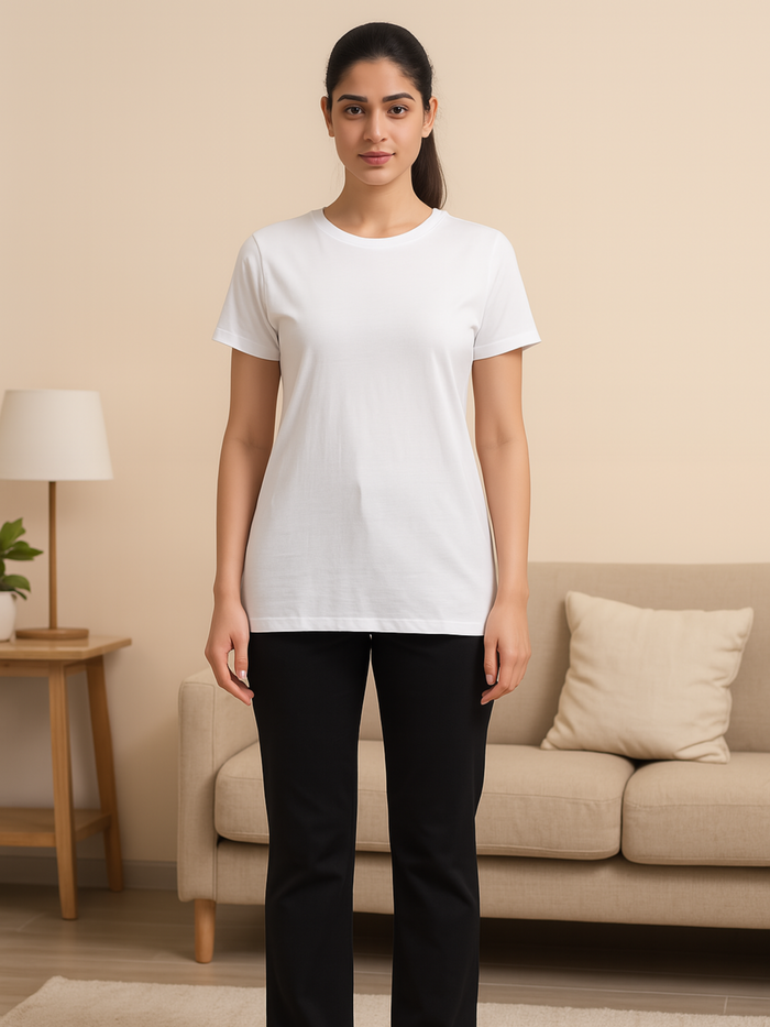 White Cotton Yoga T-Shirt for Women