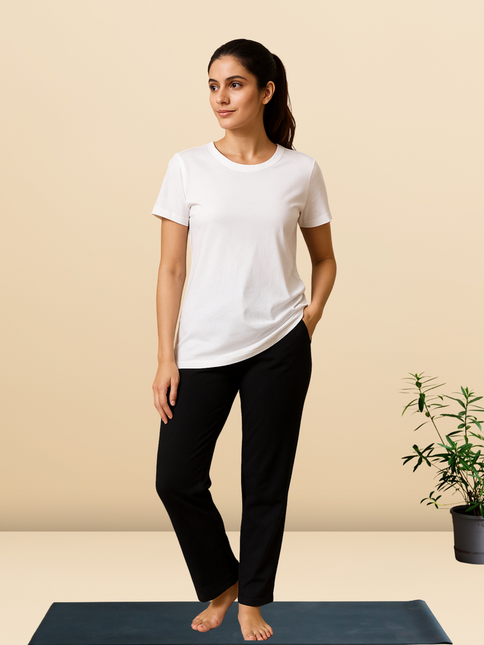 White Cotton Yoga T-Shirt for Women