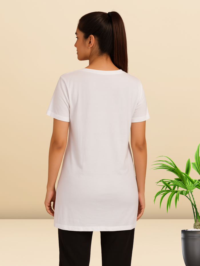 White Cotton Yoga T-Shirt for Women