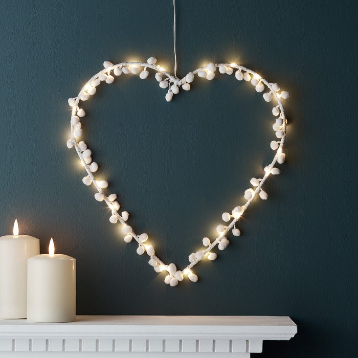 White Pom Pom Heart Light