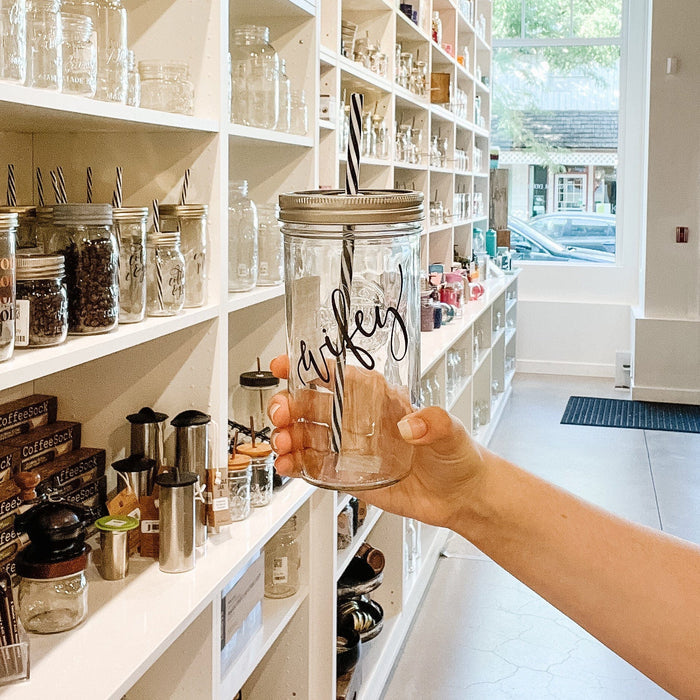 Photo of a mason jar tumblr with a 'Wifey' sticker on it