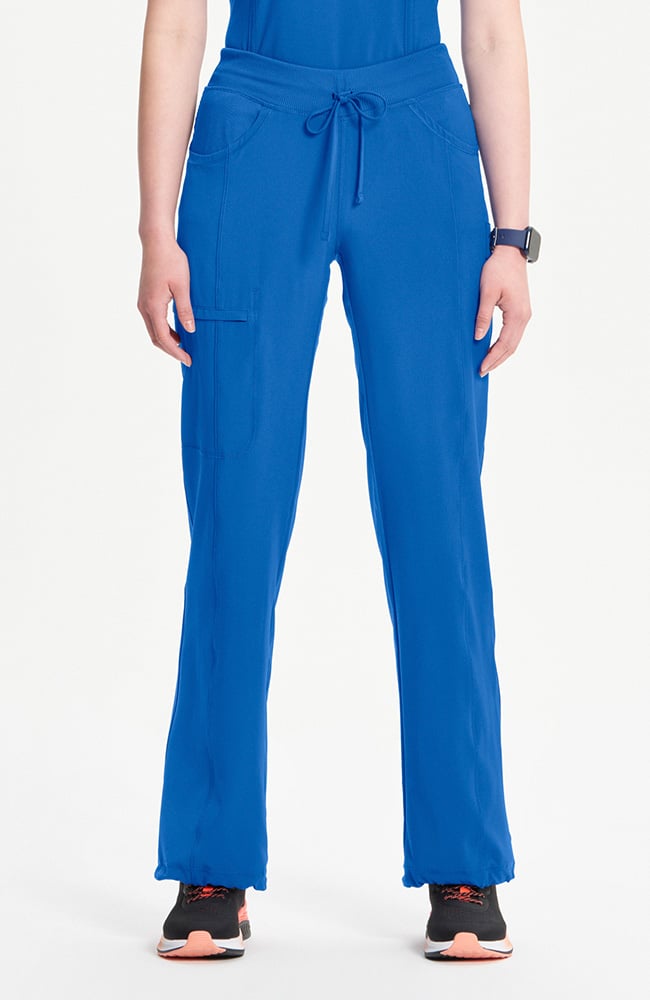 Women's Scrub Set: Split Round Neck Solid Scrub Top & Rib-Knit Drawstring Waist Scrub Pant