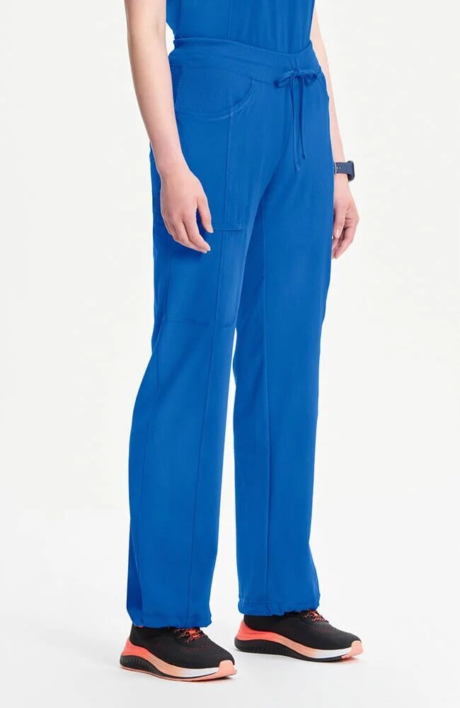 Women's Scrub Set: Split Round Neck Solid Scrub Top & Rib-Knit Drawstring Waist Scrub Pant