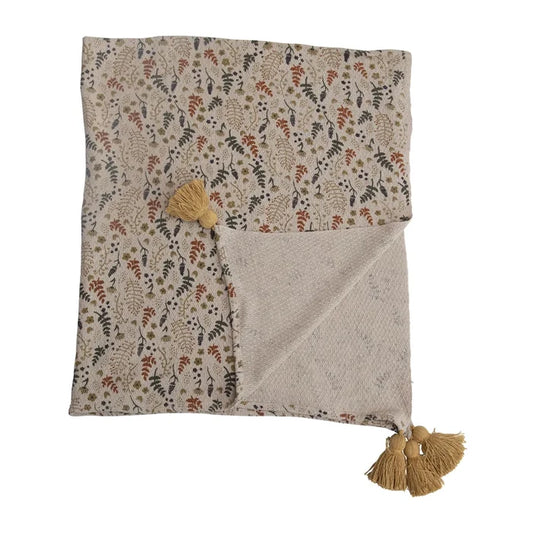 Woven Floral Print Throw w/ Tassels