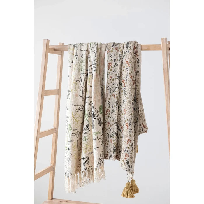 Woven Floral Print Throw w/ Tassels