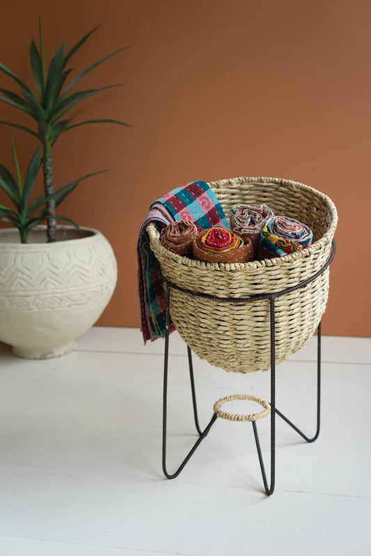 Woven Seagrass Display Basket w/ Angled Metal Stand