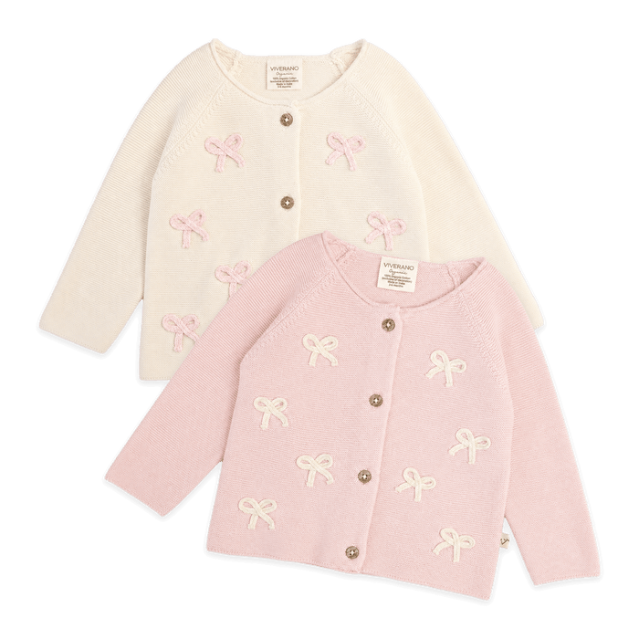 Zoe Bow Sweater Knit Baby Button Cardigan Organic Cotton in 2 Colors